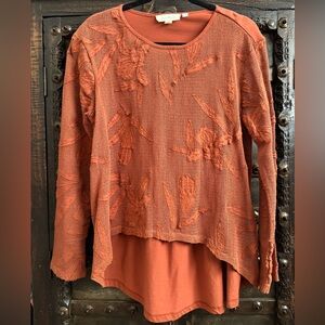 Anthropologie Orange Embellished Long Sleeve Blouse